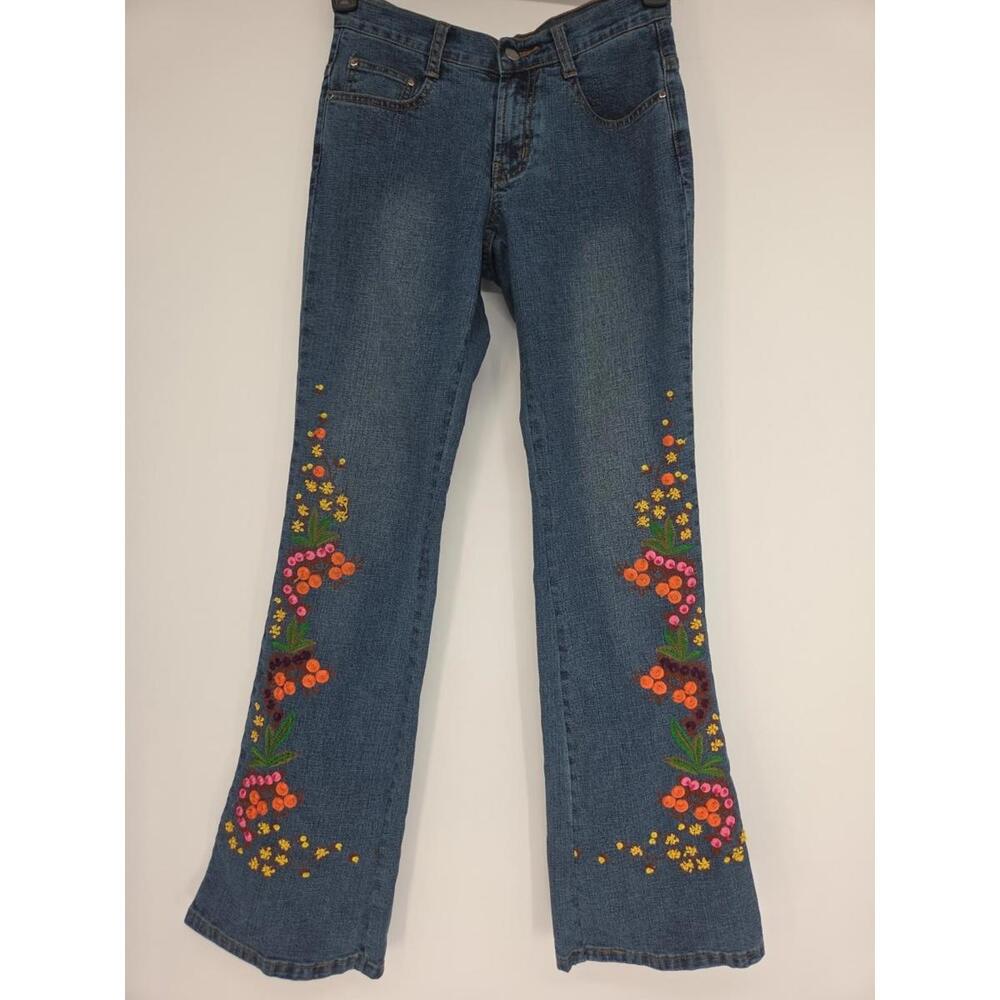 Vintage Cache Womens Highly Embellished Floral Jeans 0 Low Rise Wide Leg 28x33